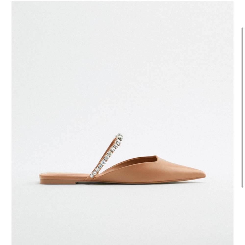 Zara Tan Pointed Flats with Embellished Strap - Picture 2 of 4